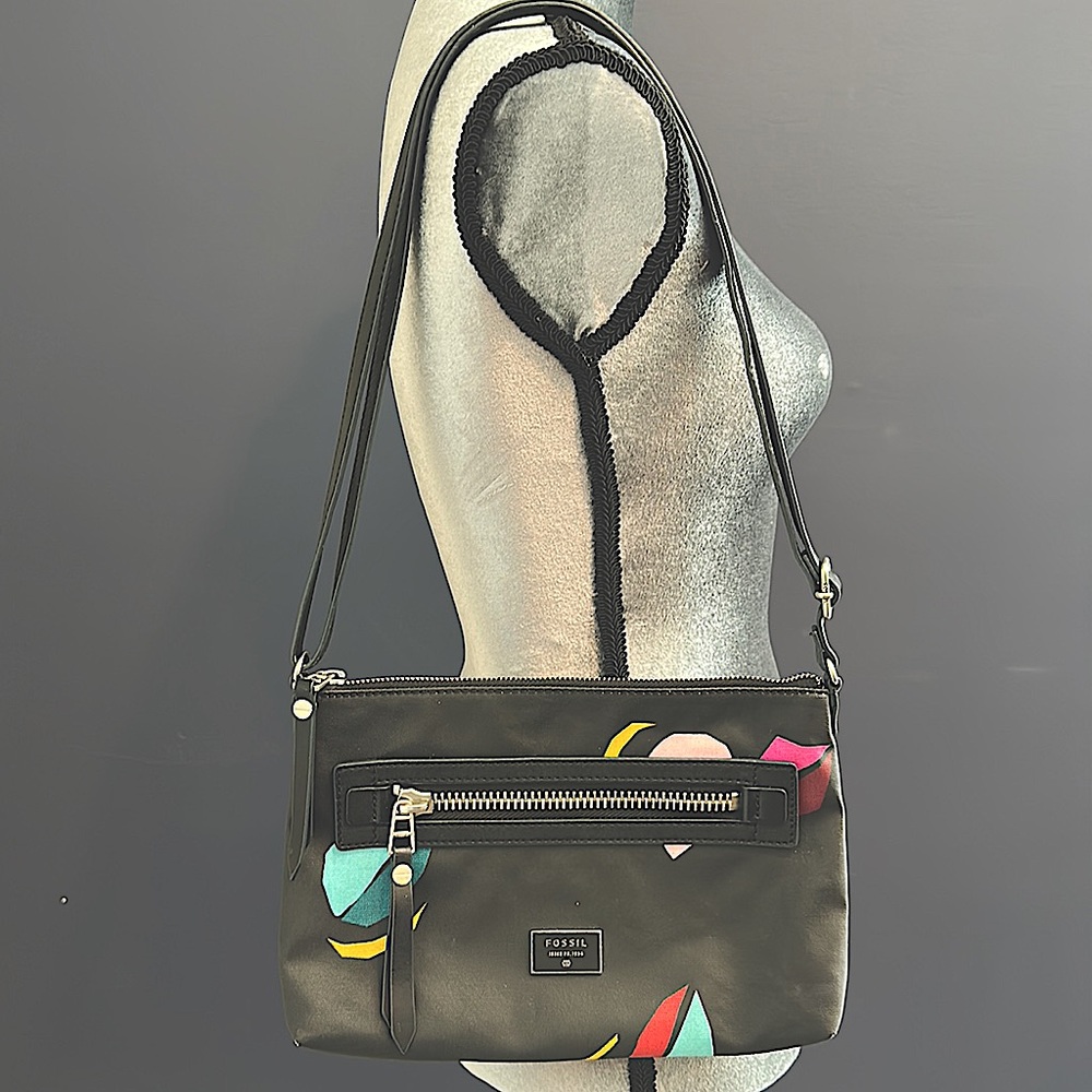 Fossil Dawson Black-Multi Leather Crossbody Bag